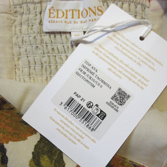 NWT Sezane Editions Ava Top in Taormina Print Floral Crop Tank Top 38 / 6 - Picture 6 of 7